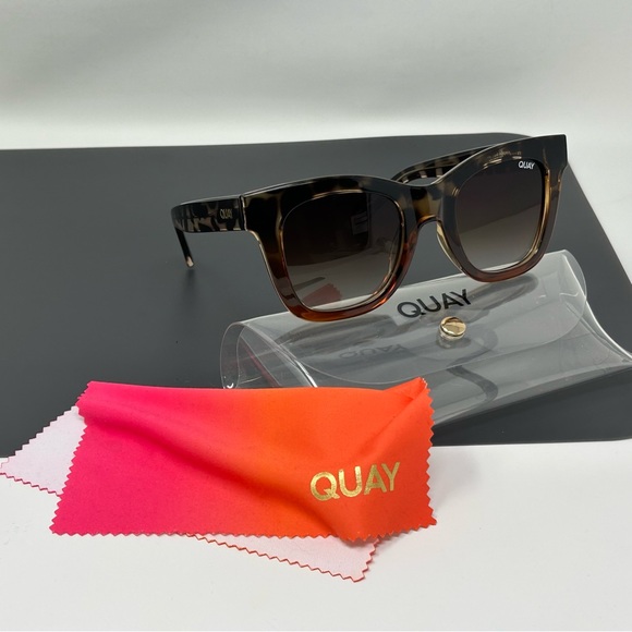 QUAY After Hours Sunglasses Black Tortoise Combo Frame Grey Gradient Fade Lenses - Picture 6 of 15